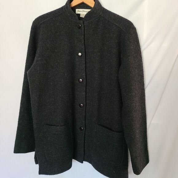 Norm Thompson Vintage Gray 100% Wool‎ Sweater Jacket Sz Medium - Picture 1 of 3